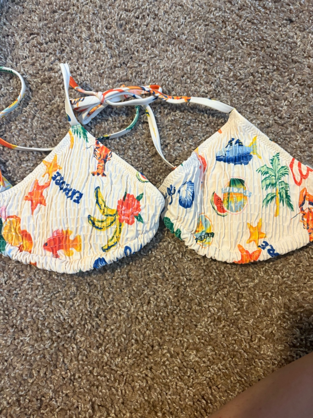 Old Navy White Tropical Print Bikini Top